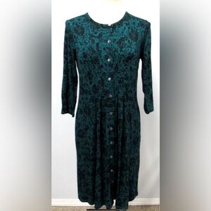 J. Jill Viridian Green Dress Knit Pleated Button Up Womens M Petite NEW Holiday